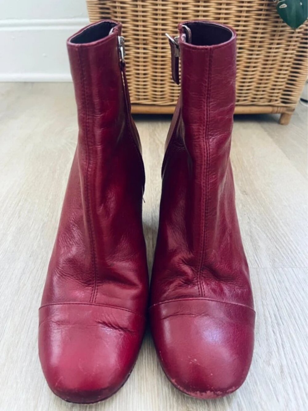 Red leather boots